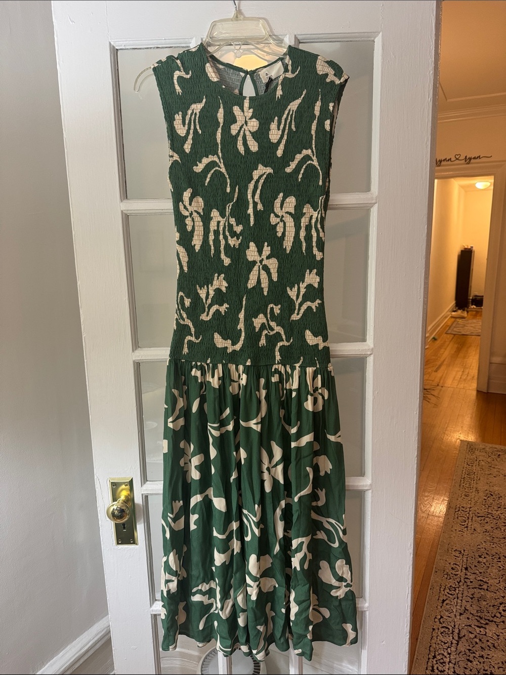 Green and Cream Floral Midi Dress - Women